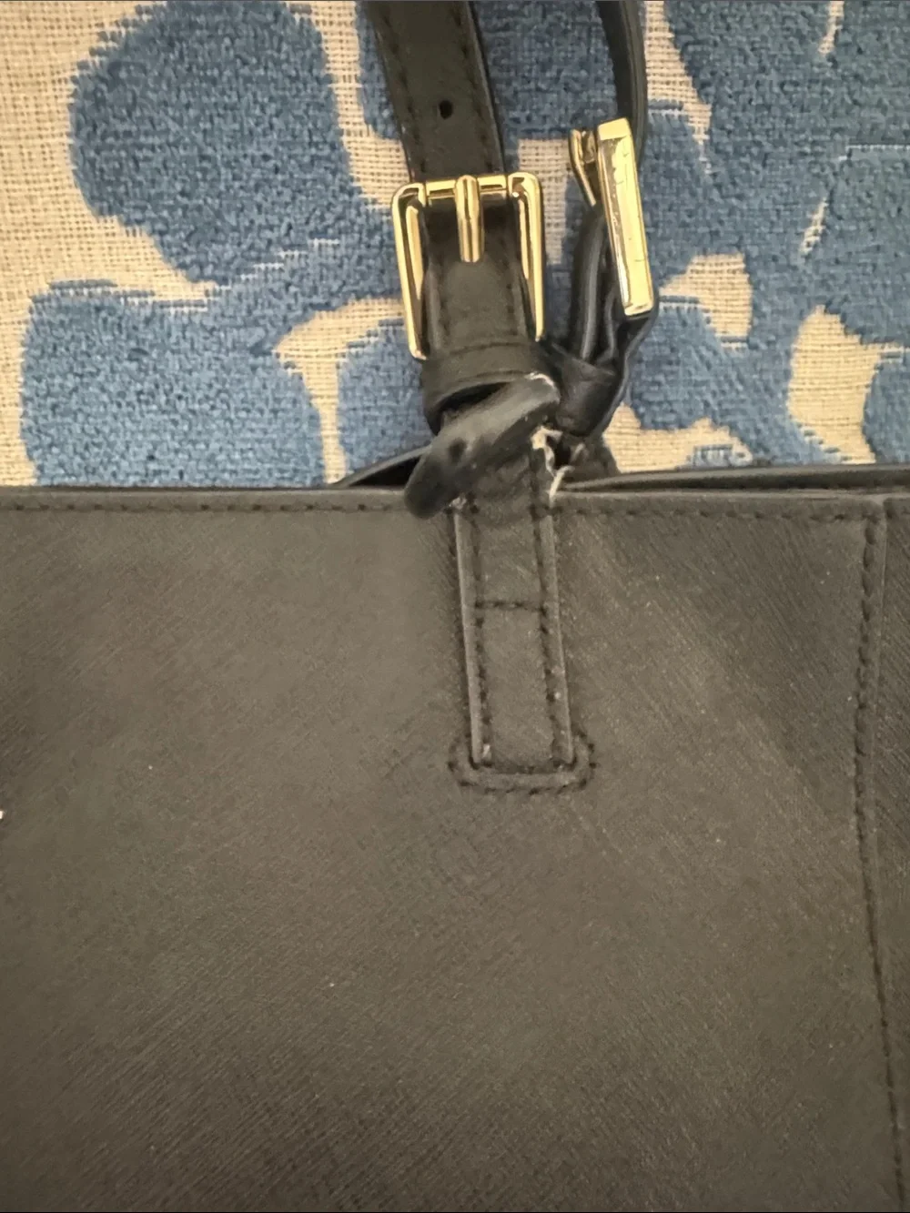 Tory Burch Black Leather Double-Handle Tote with Gold Logo
